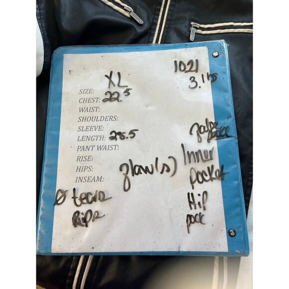 American Breed Mens XL Black/White 100% P Leather Racer/BikerFleece Jacket FLAWS - Picture 16 of 16